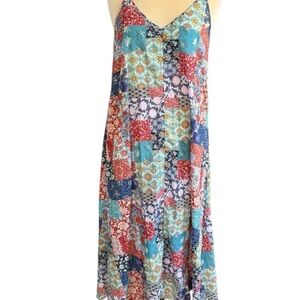 NATURAL LIFE Patchwork Maxi Sundress Casual Sz L Floral Boho Maxi Multi Colored
